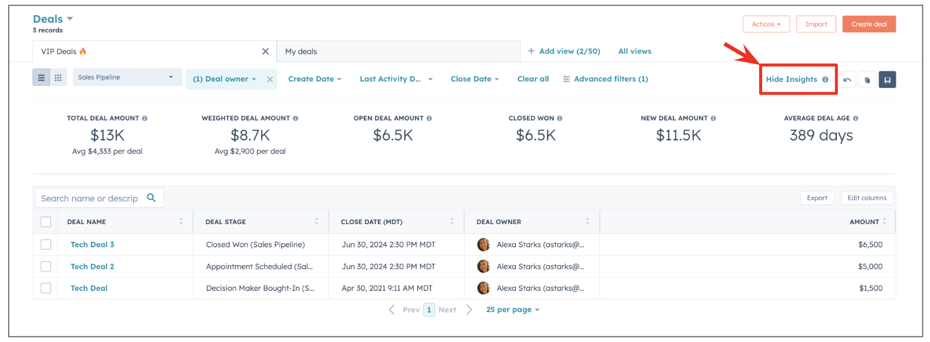 hubspot vista personalizada negocio